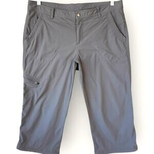 Eddie Bauer Travex Cargo Capri Active Pants Mid Rise Drawcord Hem Size 14 Gray